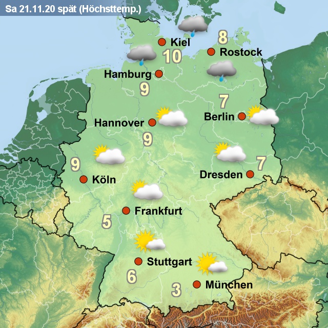 Aktuelle Wetterprognose für Donnerstag (19.11.2020)