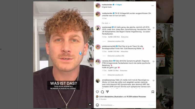 Influencer Malte Zierden mit Lähmungserscheinungen im Spital