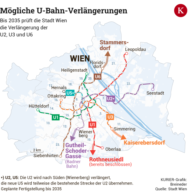 Stadt Wien prüft weitere U-Bahn-Verlängerungen