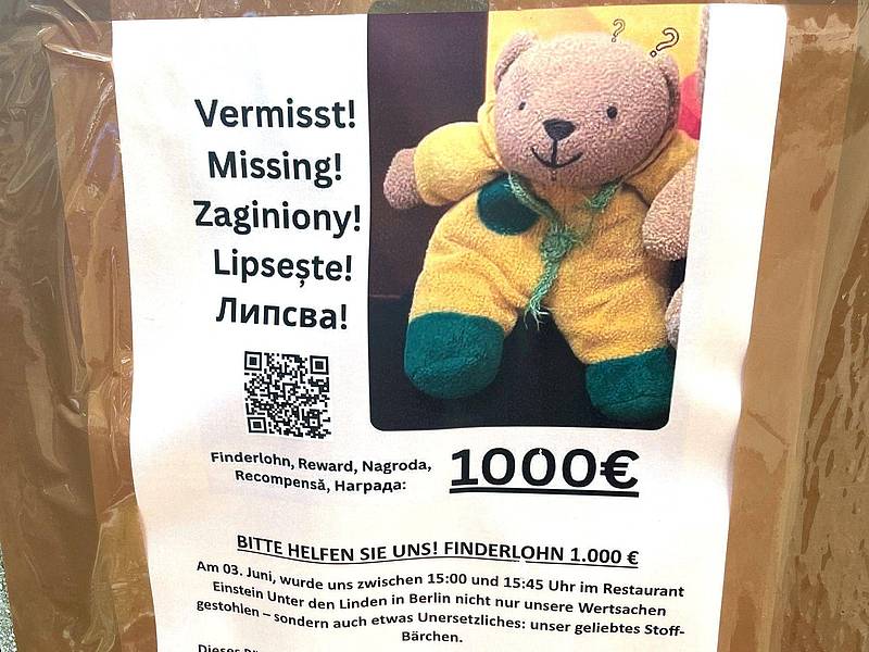 Teddy-Diebstahl in Berlin: 1.000 Euro Finderlohn für “Mini”